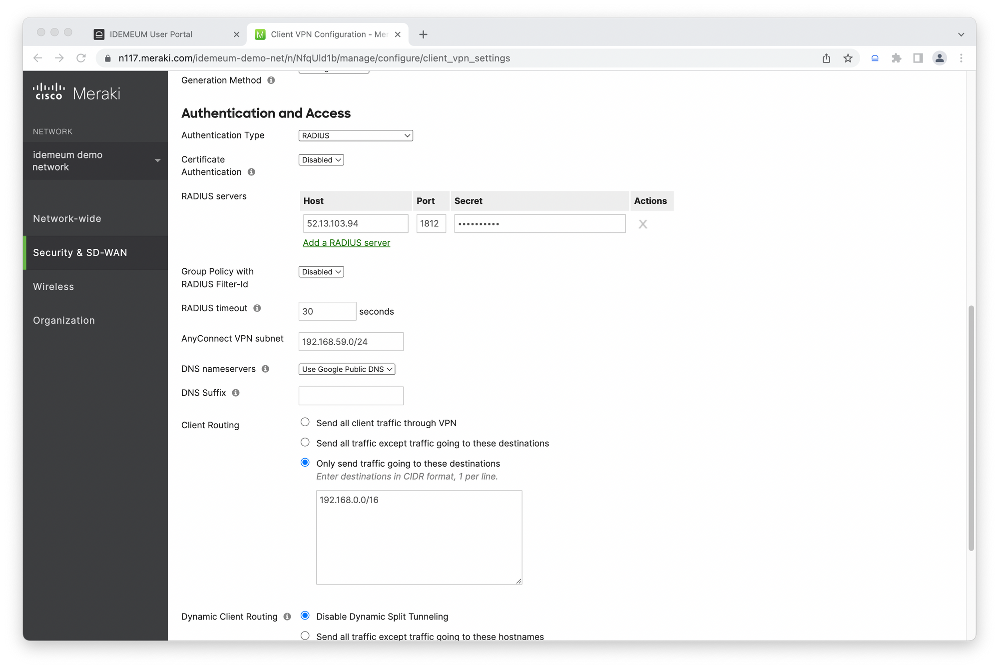 Meraki AnyConnect VPN